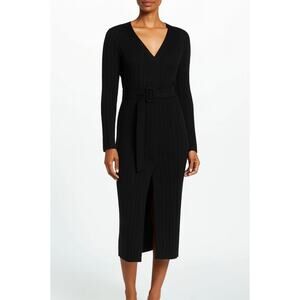 STITCHDROP Women's Tied To You Belted Midi Sweater Dress Medium Black NWT